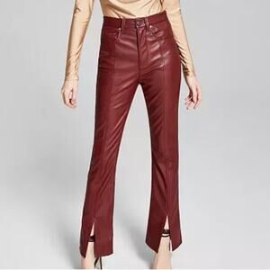 And Now This Faux Leather Pants 14 Womens Slit Bootcut High Rise Edgy Retro New